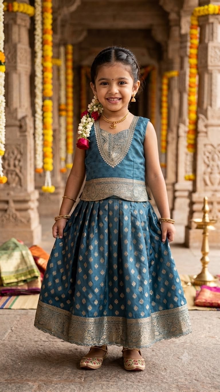 Weaving tissue lehenga for kids